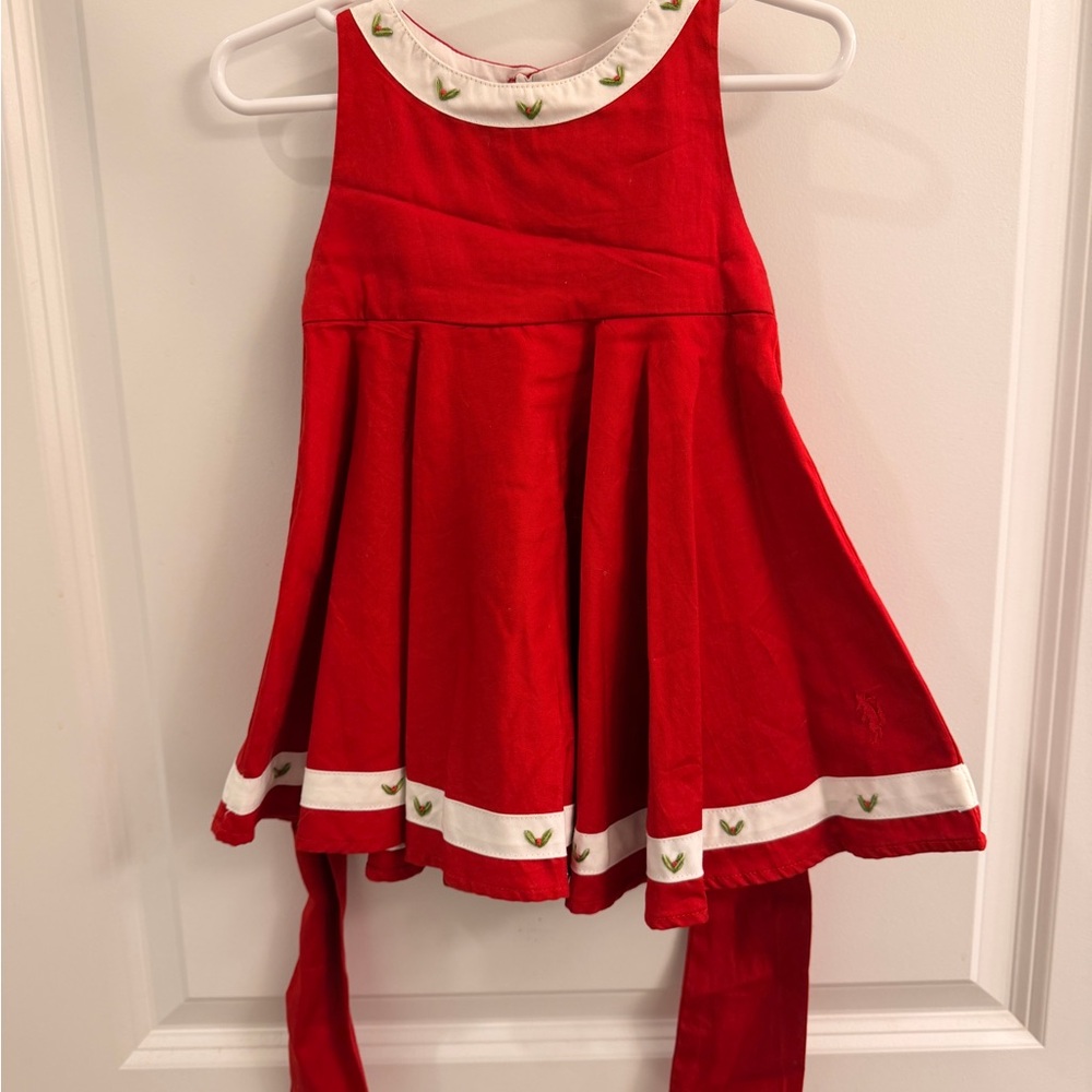 Well Dressed Wolf Holly Berry Dress with White Trim- size 12m- VGUC